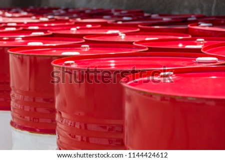 Stok fotoğraf: Red Oil Barrels Gasoline And Petroleum Production Industry Flat Style Vector Illustration On White