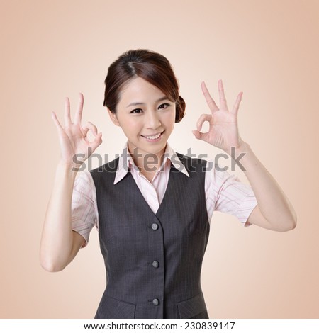 Asian Business Woman Give You Ok Gesture Close Up Portrait On White Background Foto d'archivio © elwynn