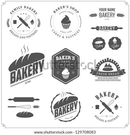 Stok fotoğraf: Bakery Shop Emblem Labels Logo And Design Elements Fresh Bread And Wheat Vector Illustration