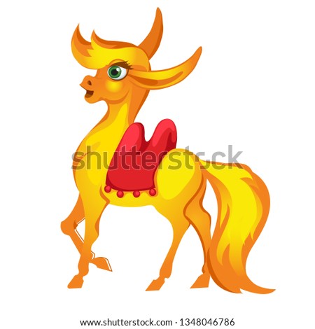 Сток-фото: Golden Statue Of The Humpbacked Horse Isolated On White Background Vector Cartoon Close Up Illustra