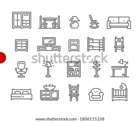 Furniture Icons Red Point Series - Vector Line Icons For Your Foto stock © Palsur