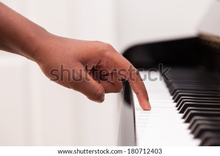 Stock fotó: African American Hand Playing Piano - Touching Piano Keys - Blac