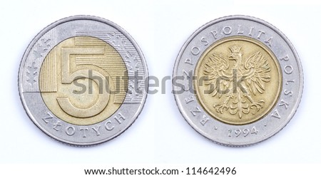 Reverse Polish Money Five Zloty Coin Сток-фото © vadimmmus