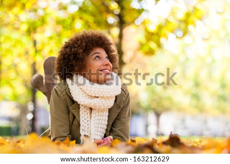 Stock fotó: Autumn Outdoor Portrait Of Beautiful African American Young Woma