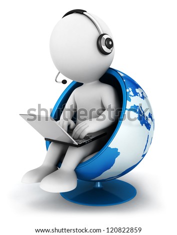 3d White Person With Headphones And Earth Globe Global Communic Imagine de stoc © 3dmask