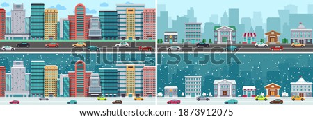 Stock photo: Colored Vector Town With Snowy Road