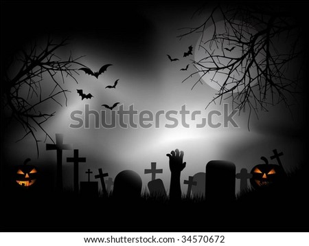 Zombies Hand Emerging Out Of The Ground In A Graveyard - Doodles Imagine de stoc © Kjpargeter