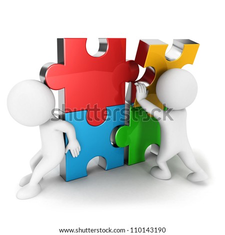 3d White People With Puzzle Pieces [[stock_photo]] © 3dmask