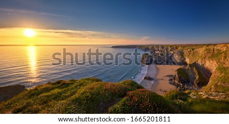 Stock photo: Sunrise At An Ocean In Spring On Englands Cornwall Coast With W