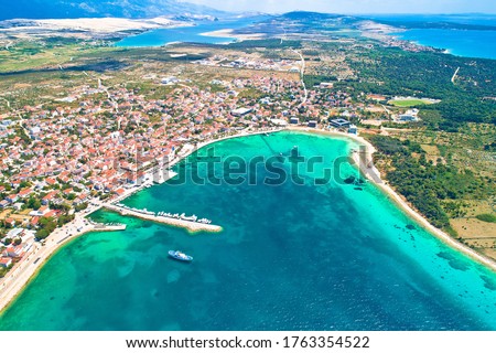 Town Of Novalja Beach And Waterfront On Pag Island Aerial View Foto stock © xbrchx