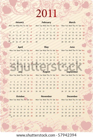 European Vector Pink Calendar 2011 With Hearts Stockfoto © Elisanth