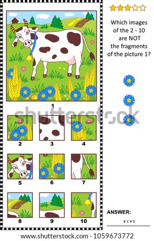 Find The Differences Visual Puzzle - Cows Imagine de stoc © ratselmeister