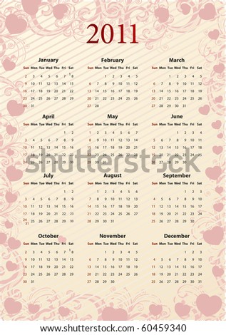 American Vector Pink Calendar 2011 With Hearts Stockfoto © Elisanth