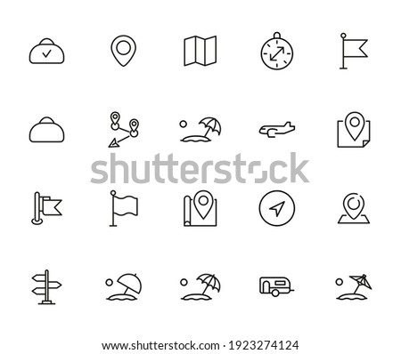 Foto stock: Outline Travel Icon Set Isolated On White Background