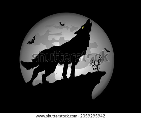 Сток-фото: Howling Wolf With Birch Trees Vector