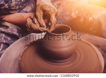 Stok fotoğraf: Working On Pottery Wheel