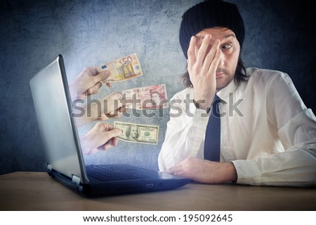 Stockfoto: Online Money Funds Surprised Businessman Receiving Cash Over In