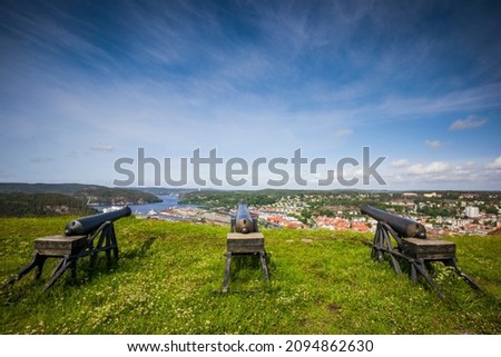 [[stock_photo]]: Cannon At Fredriksten Fort And Fredriksten View Norway