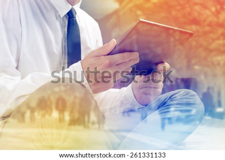 Stock foto: Lonely Businessman With Digital Tablet Computer In Hotel Room