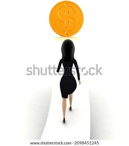 ストックフォト: 3d Woman Walking On Arrow With Dollar Concept