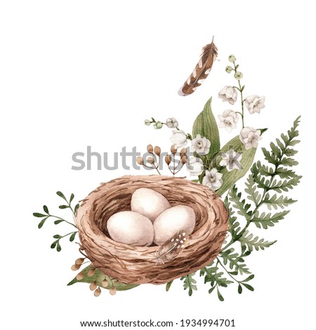 Foto stock: Birds Nest With Eggs Easter Composition