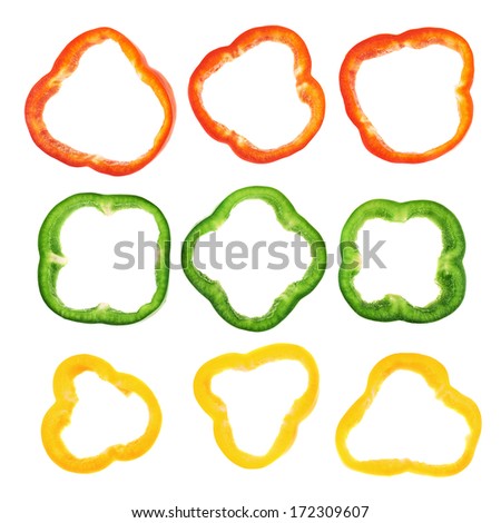 Stockfoto: Sliced Green Pepper Rings Paprika On A White Background Decorative Frame Of Pepper Isolated Food