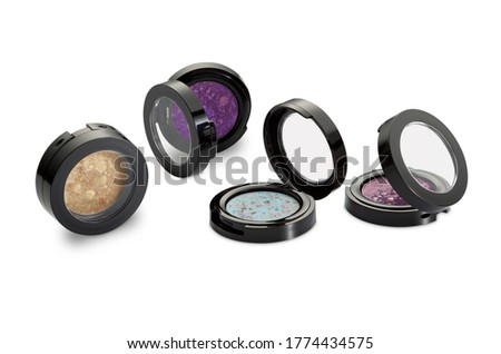 Сток-фото: Multicolored Cosmetics Eyeshadows In The Box Isolated On White