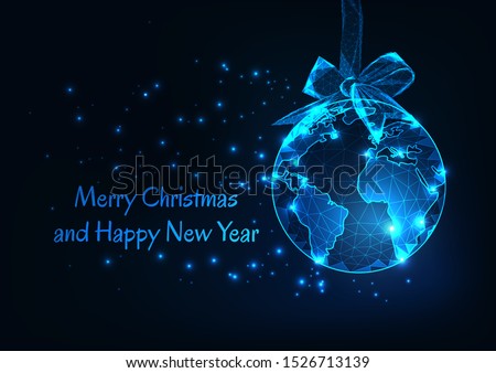 Christmas Greeting Blue Globe On Dark ストックフォト © Inkoly