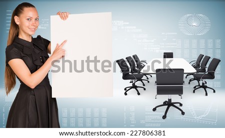 Businesswoman Hold Paper Sheet Big Conference Table With Chairs Are Located Next Stockfoto © cherezoff