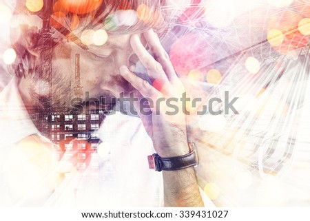 Stock fotó: Double Exposure Portrait Of Worried Male Architect