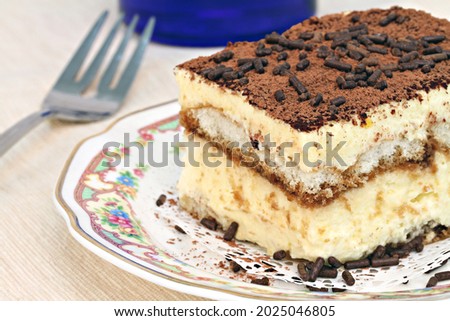 Stok fotoğraf: Italian Tiramisu Cake Macro With Selective Focus On Edge