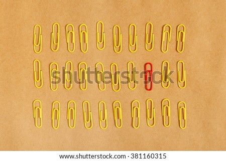 [[stock_photo]]: Flat Lay Colorful Paper Clips Arrangement Standing Out From Cro