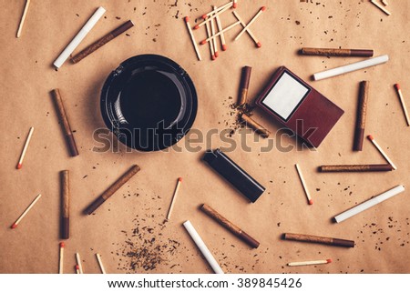 Foto stock: Passionate Smoker Flat Lay Table Top View Arrangement