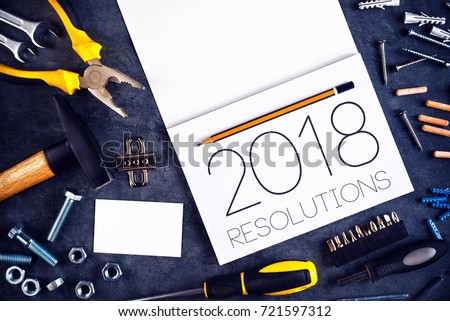 Foto stock: 2018 New Year Resolutions Craftsman Workshop Concept