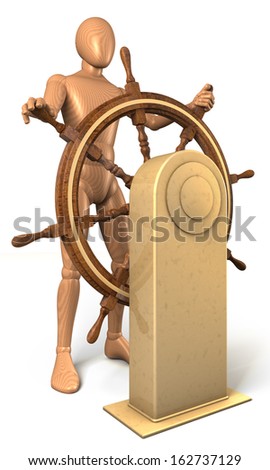 Stok fotoğraf: Man Standing At Wooden Steering Wheel