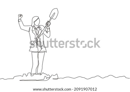 Stockfoto: Construction Worker Spade Continuous Line