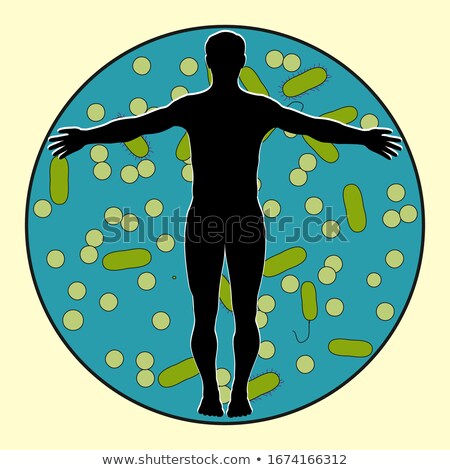 Сток-фото: Vector Silhouette Man On The Background Of A Round Shape With A Lot Of Viruses And Bacteria