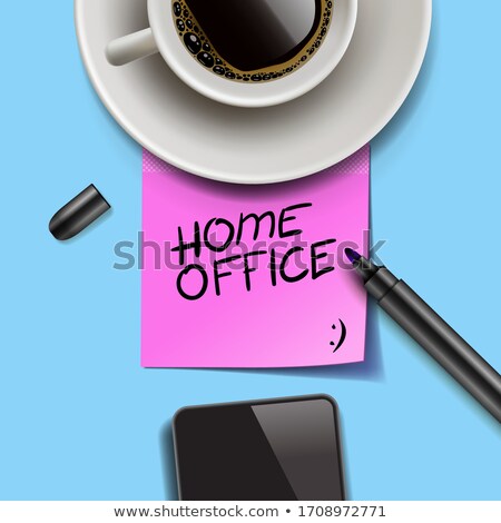 Foto stock: Home Office Written On Pink Post It Stay Home Work At Home Awareness Social Media Campaign Corona