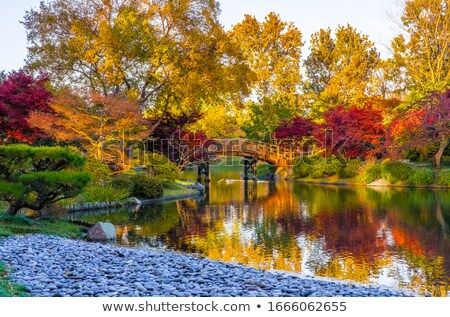 Stockfoto: Wooden Bridge At Japanese Garden In Fall