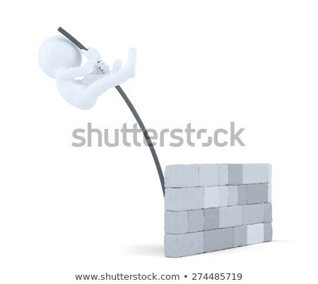 Stock fotó: 3d Man Jumps Over The Wall Isolated Contains Clipping Path