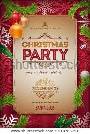 Сток-фото: Vector Christmas Party Flyer Design With Holiday Typography Elements And Ornamental Ball Pine Branc