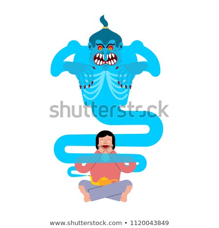 Stok fotoğraf: Evil Genie Of Magic Lamp Fiery Scary Monster Vector Illustrati