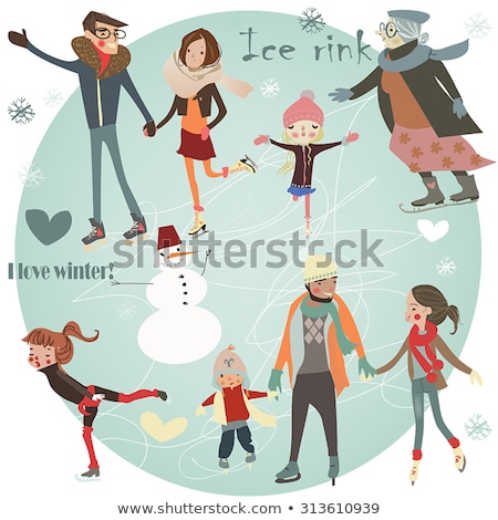 Foto stock: Christmas Card Young Couple Ice Skating Outdoors