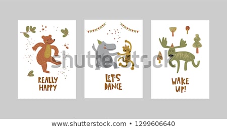 Stock foto: Happy Birthday Card Or Poster With Happy Wild Animals