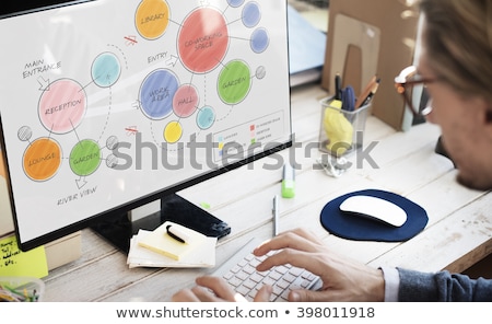 Stok fotoğraf: Businessman On Computer With Mind Map