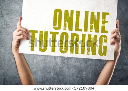 Stockfoto: Man Holding Banner With Online Tutoring Title