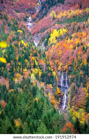 Stock photo: Autumn Bujaruelo Ordesa Waterfal In Colorful Fall Forest Huesca