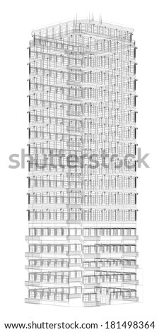 Highly Detailed Building Wire Frame Render [[stock_photo]] © cherezoff