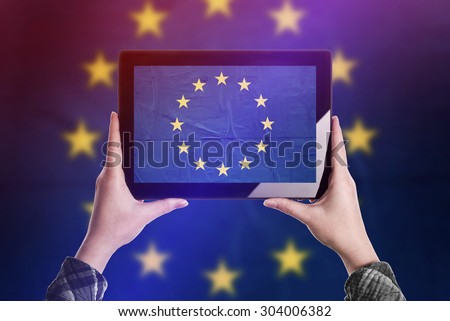 Stock fotó: Taking Picture Of European Union Flag With Digital Tablet