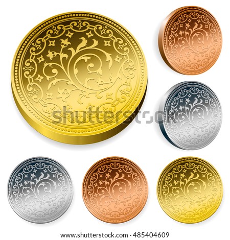 Stock fotó: Set Of Ornate Engraved Metal Coins